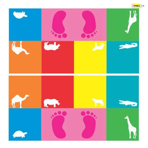 Oglindește picioarele – culori și animale — Covorașe educative